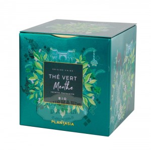 Thé Vert à la Menthe Bio Plant'Asia - Boite cube métal 48g