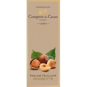 Tablette Praliné Feuilleté (Noir) Noisettes - Comptoir du Cacao - 80g