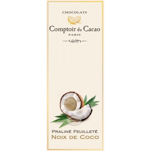 Tablette Praliné Feuilleté (Blanc) Noisette & Noix de Coco - Comptoir du Cacao - 80g