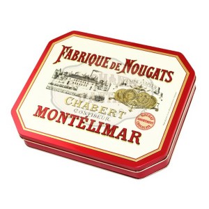 Assortiment Nougat de Montélimar chocolat NOIR et LAIT- ORANGE -  Boite métal