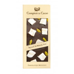 Tablette gourmande Noir - Nougat de Montélimar Comptoir du Cacao