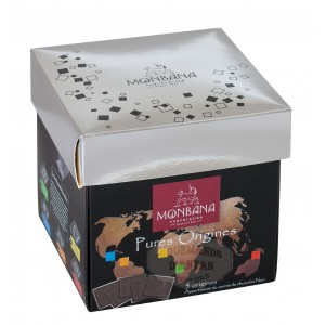 Monbana Carrés de chocolat Noir Pures Origines  - Boîte Tulipe 220g 